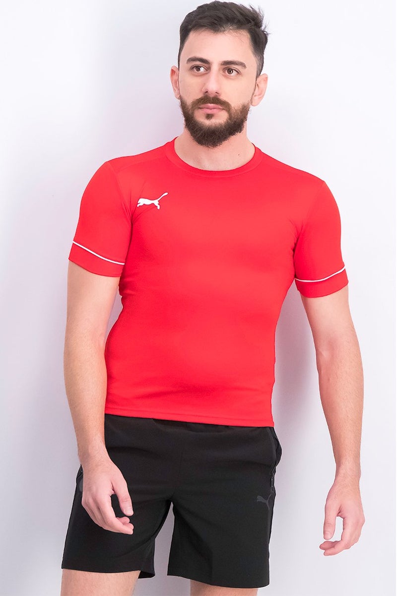 PUMA Men Crew Neck Embroidered Logo T-shirt, Red - Image 1